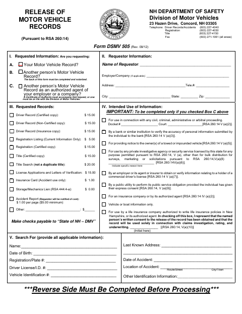 First page of the Release of Motor Vehicle Records