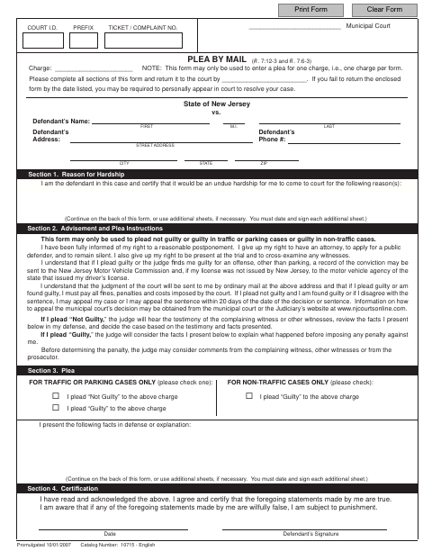 First page of the Plea by Mail