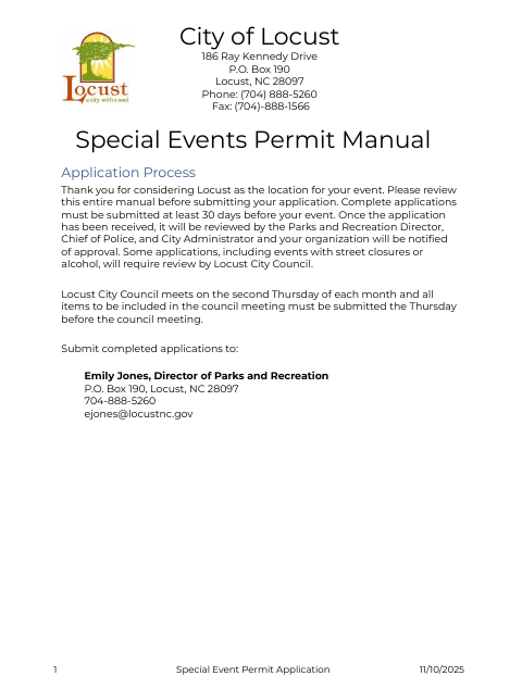 First page of the Special Event Permit Application