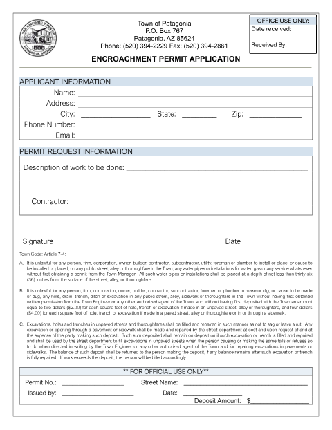 First page of the Encroachment Permit Application