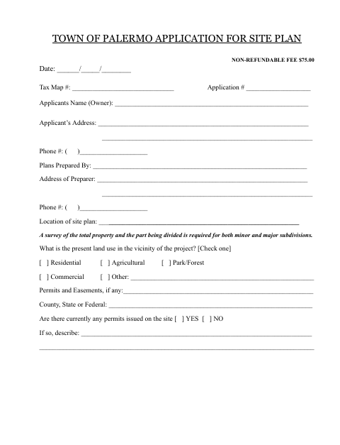 First page of the Application for Site Plan