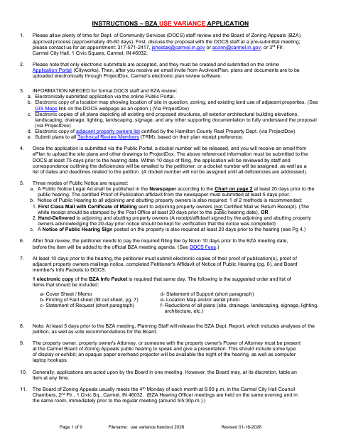 First page of the Use Variance Application