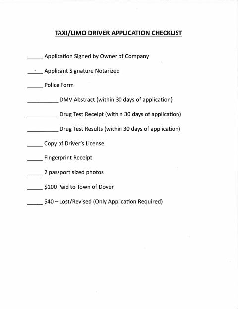 First page of the Taxicab Driver’s License Application