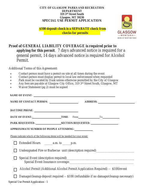 First page of the Special Use Permit Application