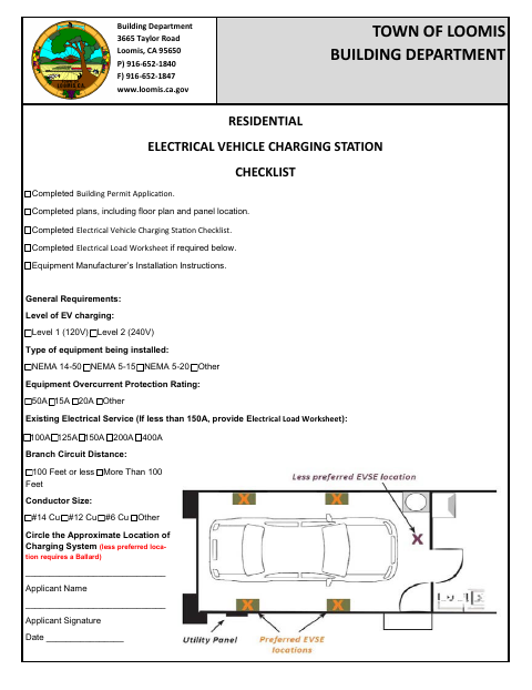 First page of the Residential Electrical Vehicle Charging Station Checklist