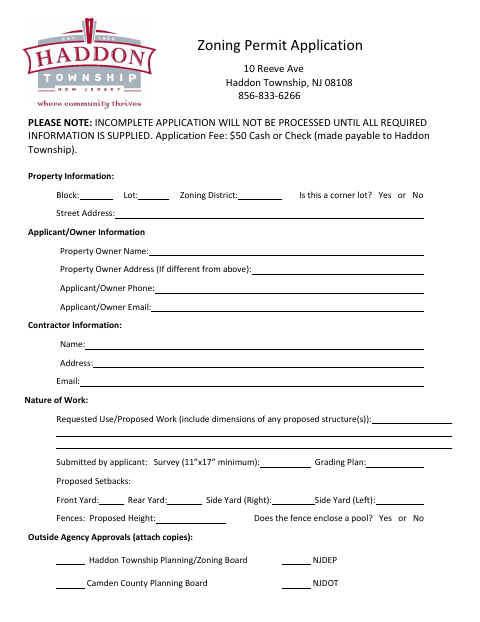 First page of the Zoning Permit Application