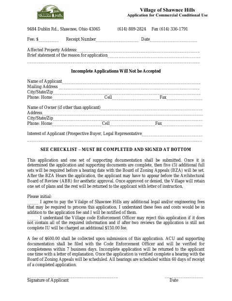 First page of the Application for Commercial Conditional Use Permit
