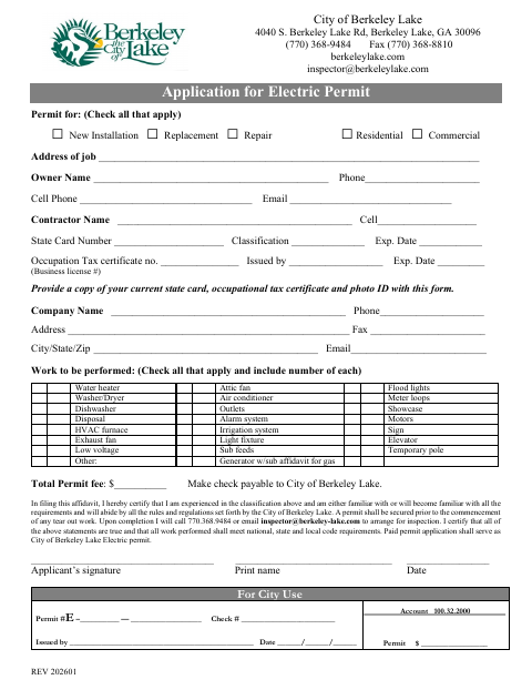 First page of the Application for Electric Permit