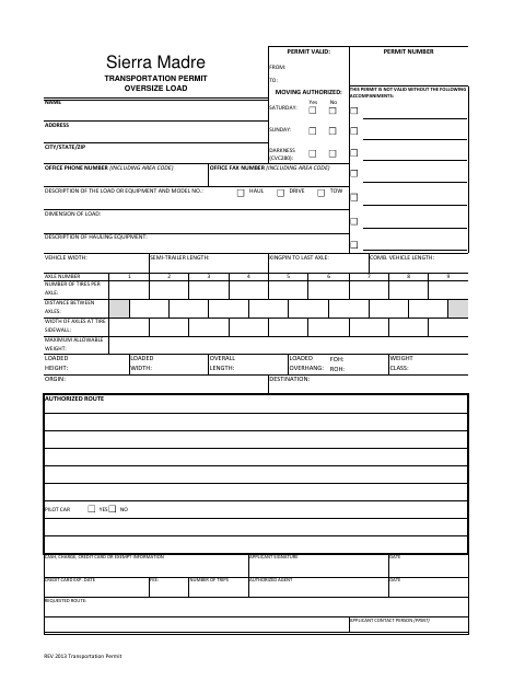 First page of the Transportation Permit
