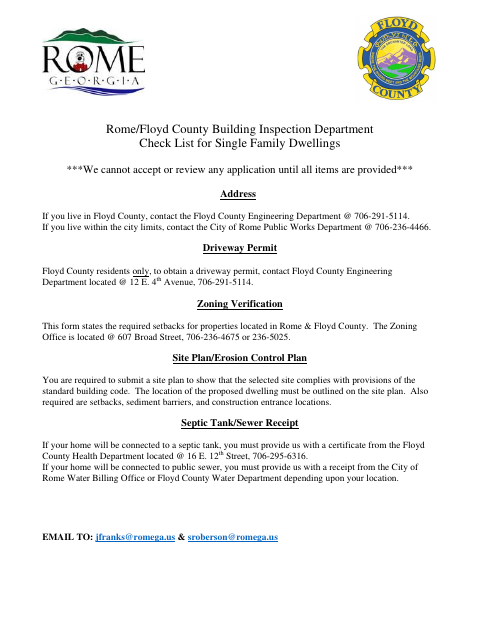 First page of the Check List for Single Family Dwellings