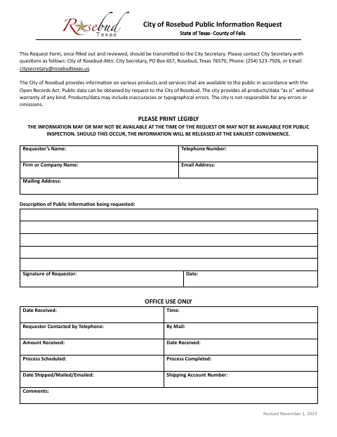 First page of the Public Information Request
