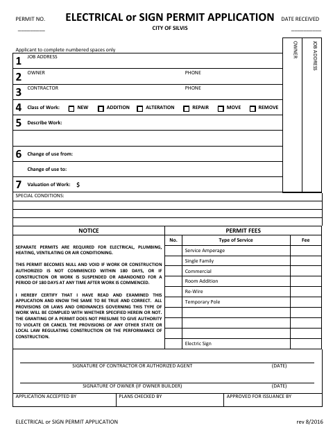 First page of the Electrical or Sign Permit Application