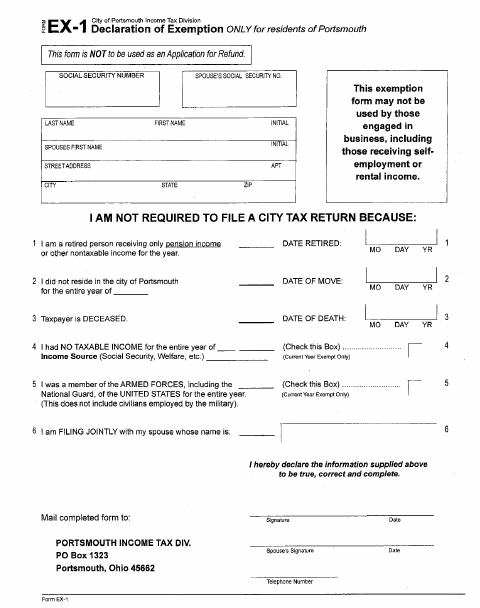 First page of the Income Tax Declaration of Exemption (EX-1)