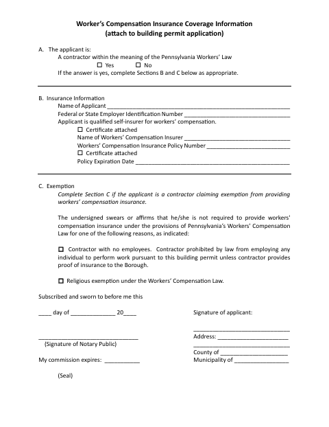 First page of the Workers’ Compensation Coverage Information