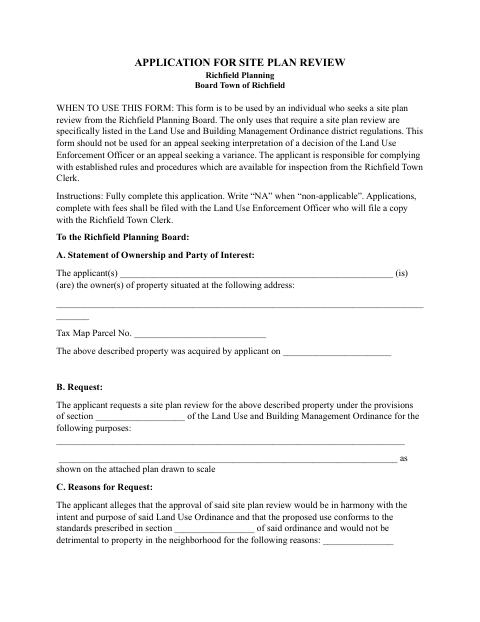 First page of the Application for Site Plan Review