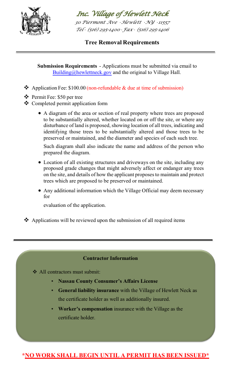 First page of the Tree Removal Application