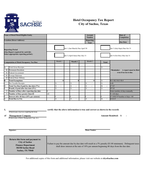 First page of the Hotel Occupancy Tax Report