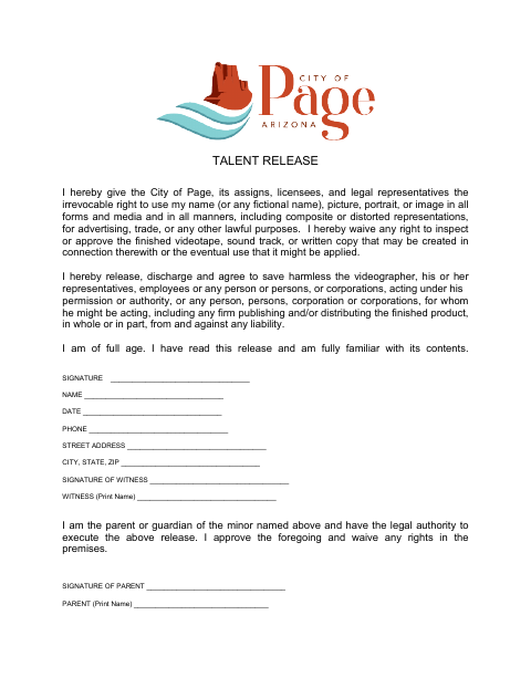 First page of the Talent Release