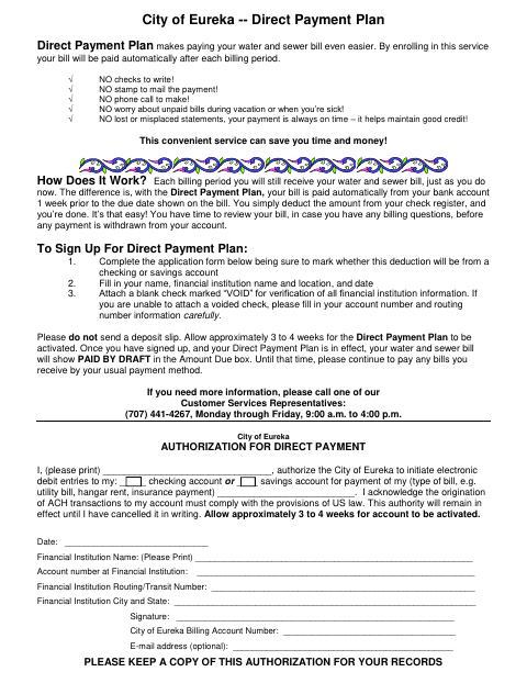 First page of the Direct Payment Plan