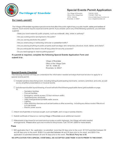 First page of the Outdoor Special Events Permit Application