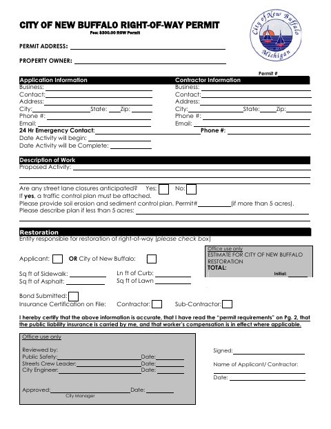 First page of the Right-of-Way Permit
