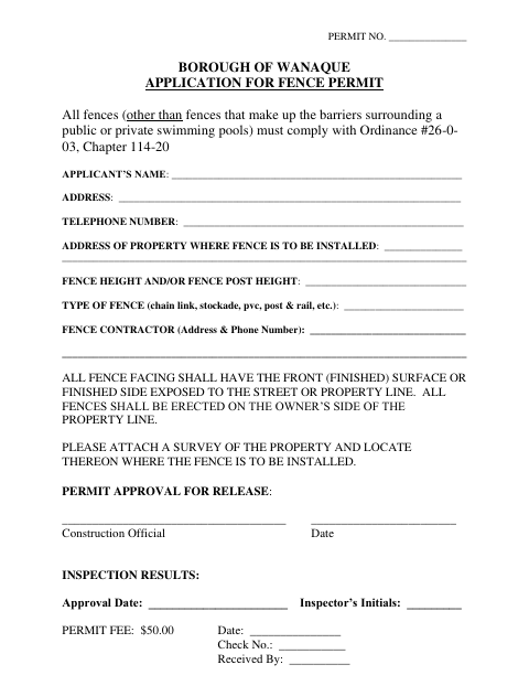 First page of the Application for Fence Permit