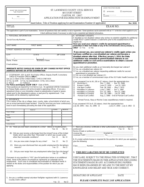 First page of the Application for Examination or Employment
