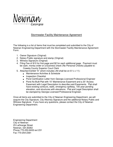 First page of the Stormwater Facility Maintenance Agreement