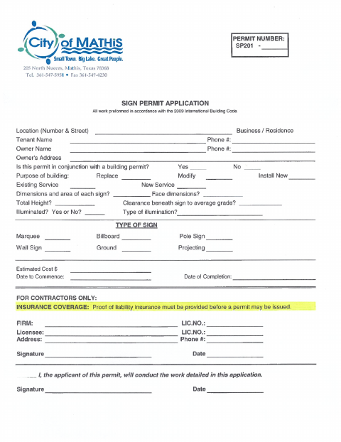 First page of the Sign Permit Application