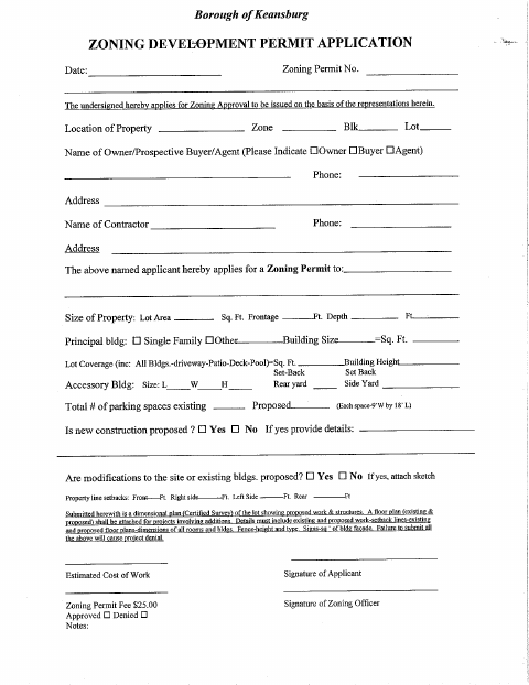 First page of the Zoning Development Permit Application