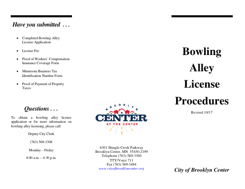 First page of the Bowling Alley License Application
