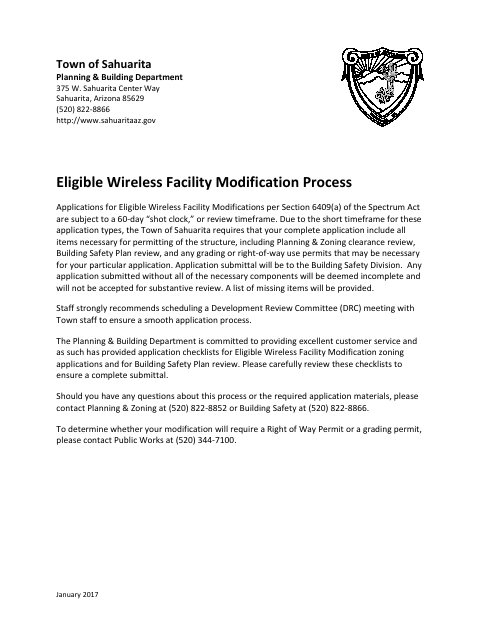 First page of the Eligible Wireless Facility Modification Application