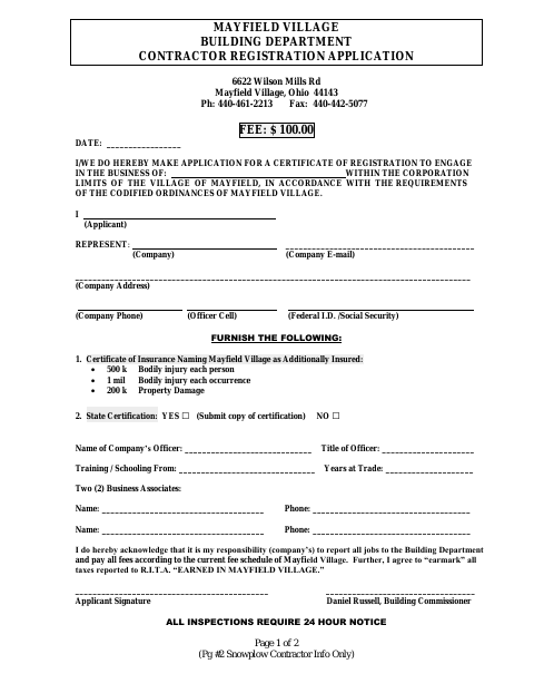 First page of the Contractor Registration Application