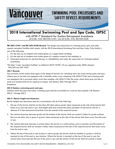 First page of the Swimming Pool Enclosures and Safety Devices Requirements