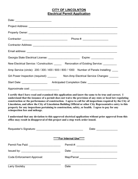 First page of the Electrical Permit Application