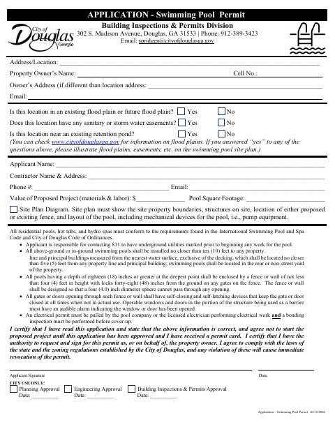 First page of the Swimming Pool Permit Application