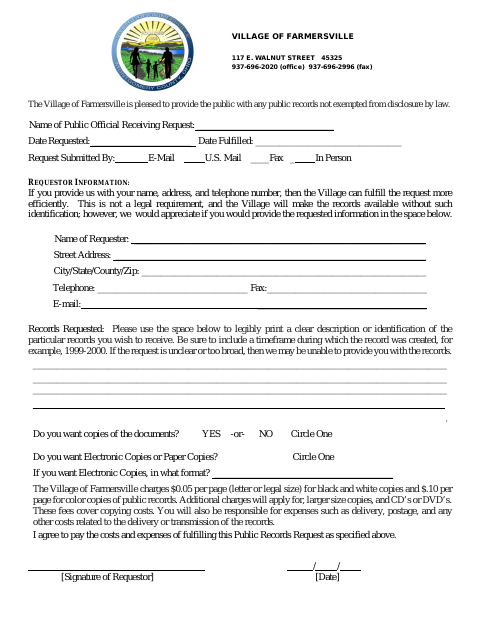 First page of the Public Records Request