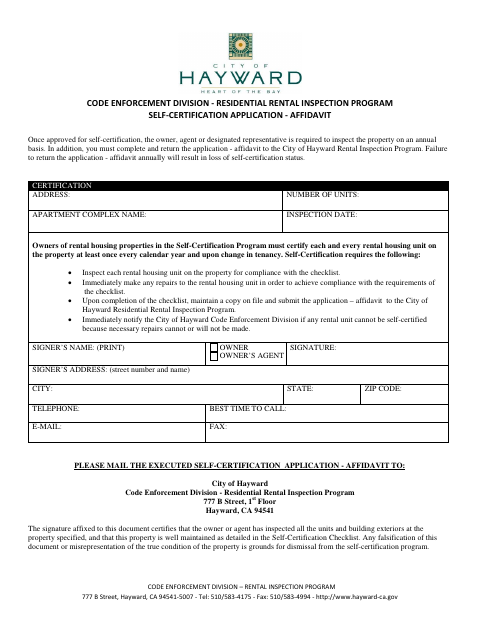 First page of the Self-Certification Application - Affidavit