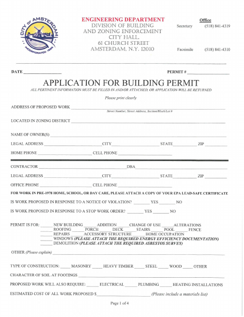 First page of the Building Permit Application