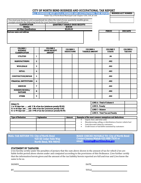 First page of the Business and Occupational Tax Report