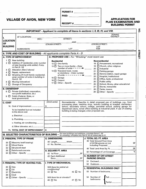 First page of the Building Permit Application