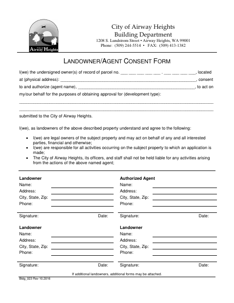 First page of the Landowner/Agent Consent Form