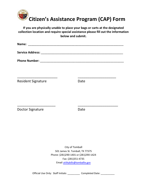 First page of the Citizen’s Assistance Program Form