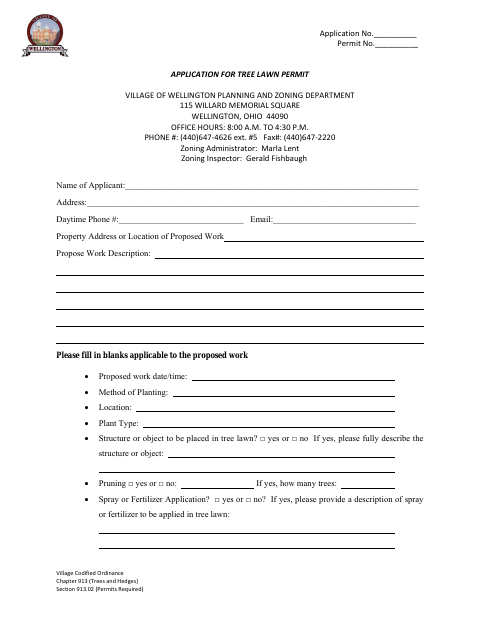 First page of the Application for Tree Lawn Permit