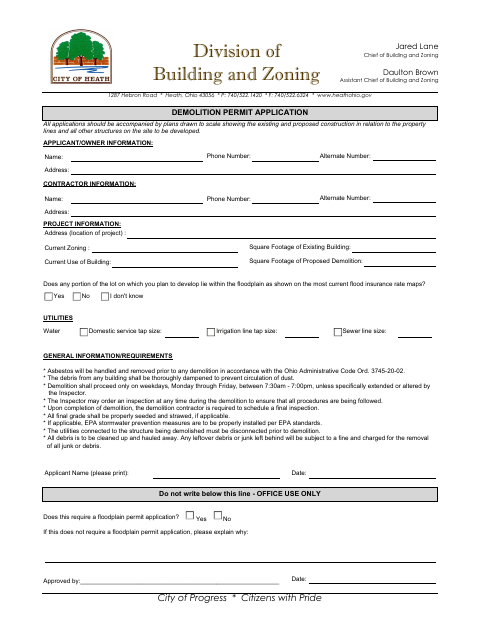 First page of the Demolition Permit Application