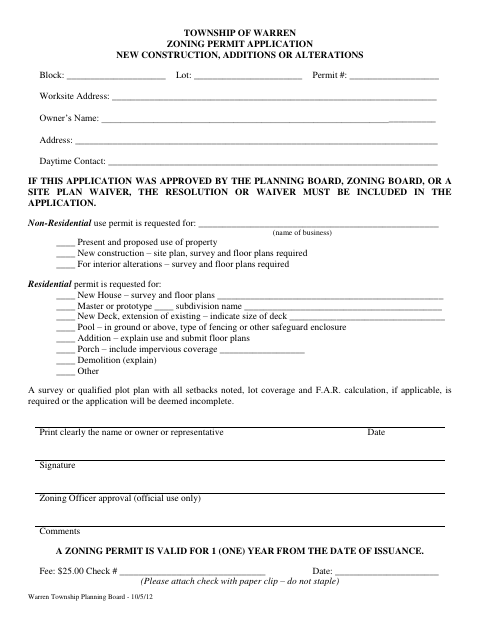 First page of the Zoning Permit Application