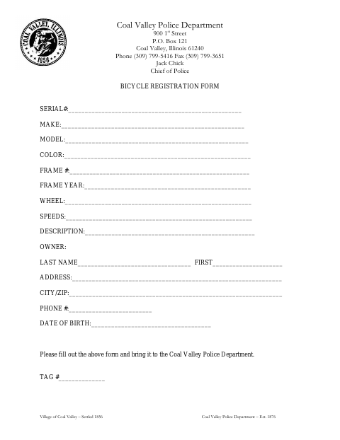 First page of the Bicycle Registration Form