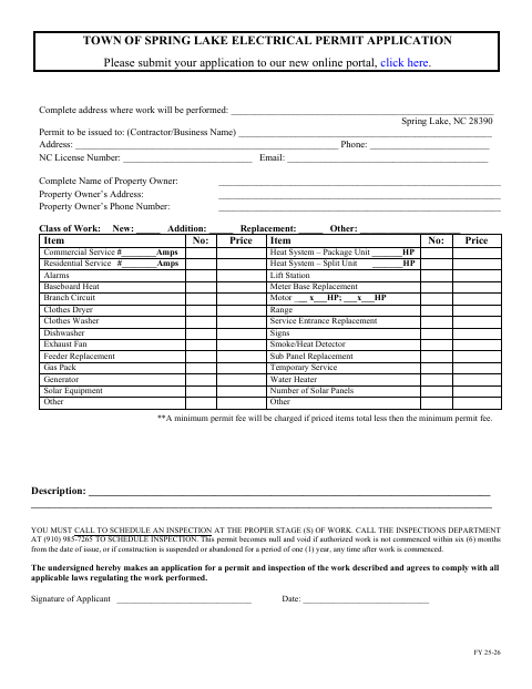First page of the Electrical Permit Application