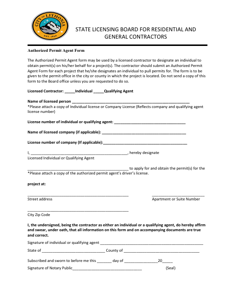 First page of the Authorized Permit Agent Form