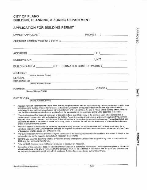 First page of the Application for Building Permit